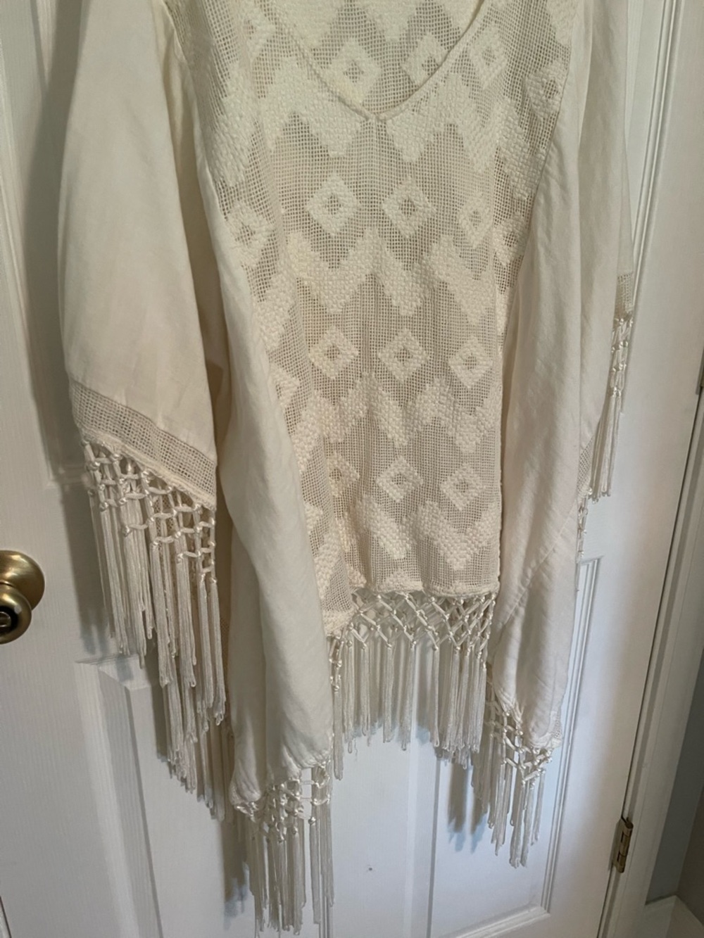 Anthropologie Cream Crochet Fringe Swim Coverup